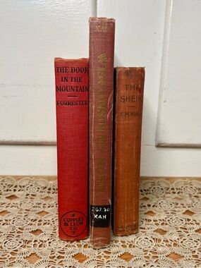 Vintage Antique Red Hardcover Book Stack Set of Three